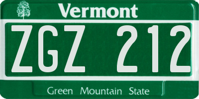 VT license plate ZGZ212