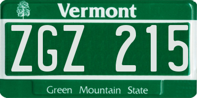 VT license plate ZGZ215