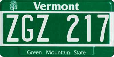VT license plate ZGZ217
