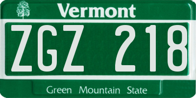 VT license plate ZGZ218