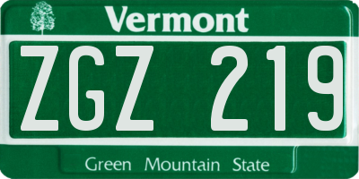 VT license plate ZGZ219