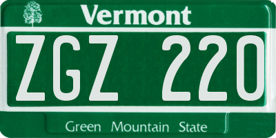 VT license plate ZGZ220