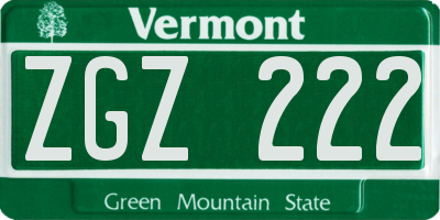 VT license plate ZGZ222