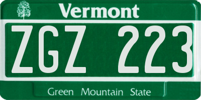 VT license plate ZGZ223