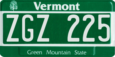 VT license plate ZGZ225