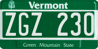 VT license plate ZGZ230
