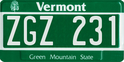 VT license plate ZGZ231