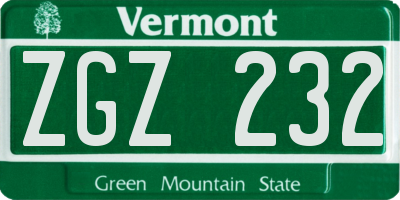 VT license plate ZGZ232