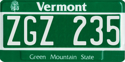 VT license plate ZGZ235