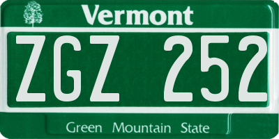VT license plate ZGZ252