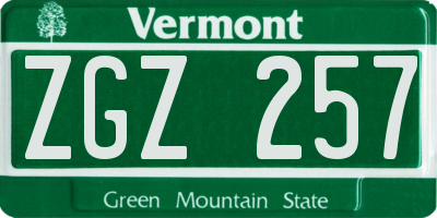 VT license plate ZGZ257