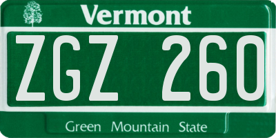 VT license plate ZGZ260