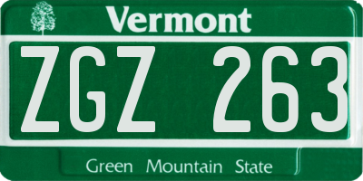 VT license plate ZGZ263