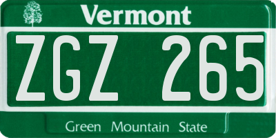 VT license plate ZGZ265