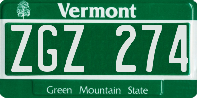 VT license plate ZGZ274