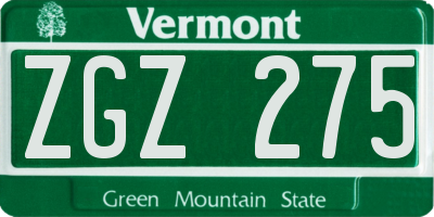 VT license plate ZGZ275