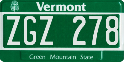 VT license plate ZGZ278