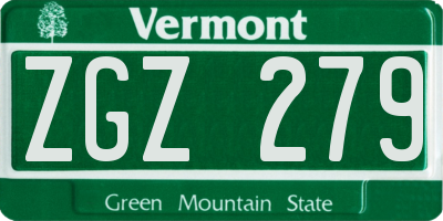 VT license plate ZGZ279