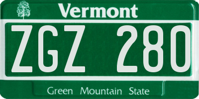 VT license plate ZGZ280