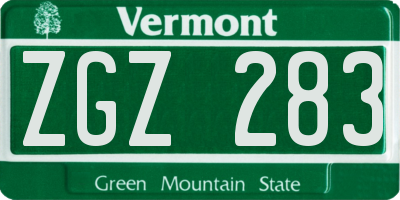VT license plate ZGZ283