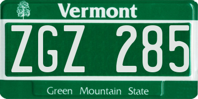 VT license plate ZGZ285