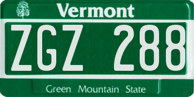 VT license plate ZGZ288