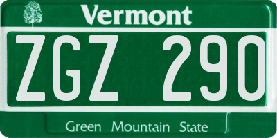 VT license plate ZGZ290