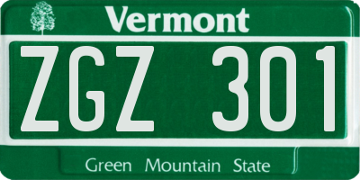 VT license plate ZGZ301