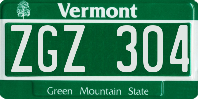 VT license plate ZGZ304