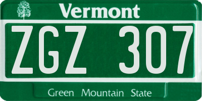 VT license plate ZGZ307