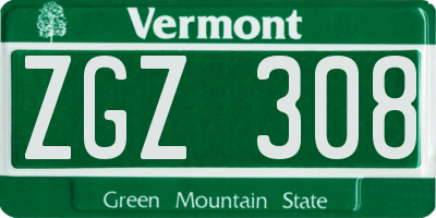 VT license plate ZGZ308