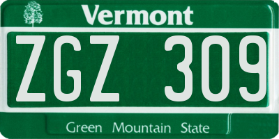 VT license plate ZGZ309