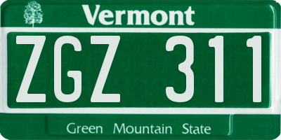 VT license plate ZGZ311