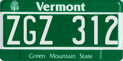 VT license plate ZGZ312