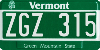 VT license plate ZGZ315