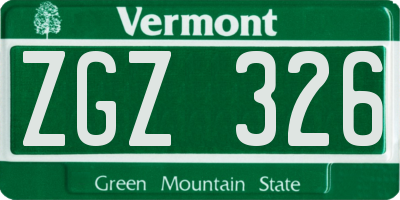 VT license plate ZGZ326