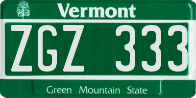 VT license plate ZGZ333