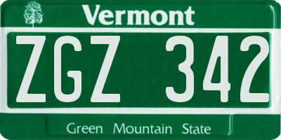 VT license plate ZGZ342