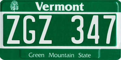 VT license plate ZGZ347