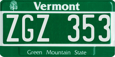 VT license plate ZGZ353