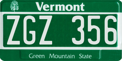 VT license plate ZGZ356