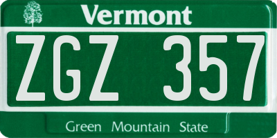 VT license plate ZGZ357