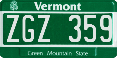 VT license plate ZGZ359
