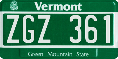 VT license plate ZGZ361