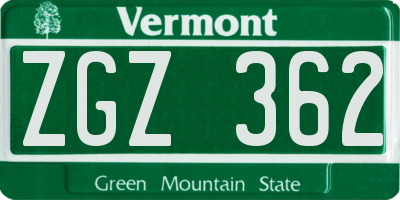 VT license plate ZGZ362