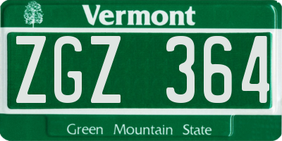 VT license plate ZGZ364