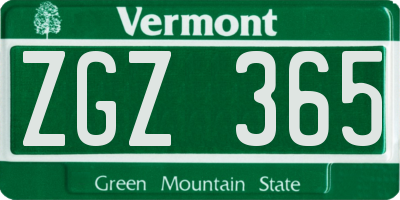 VT license plate ZGZ365