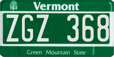 VT license plate ZGZ368
