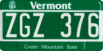 VT license plate ZGZ376