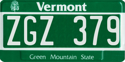 VT license plate ZGZ379